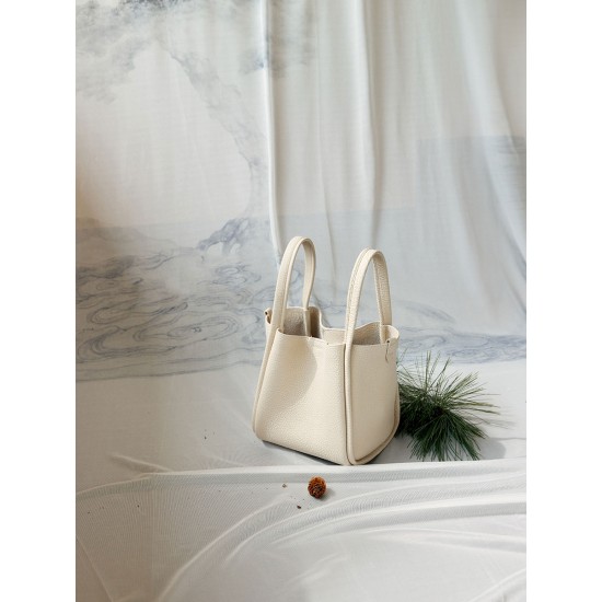 Basket layer cowhide hand-held bucket bag - Memoo.com